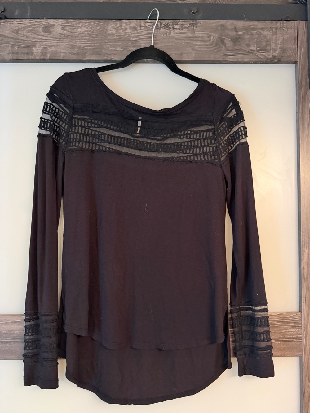 Free People Black Long-Sleeve Top with Lace Detail